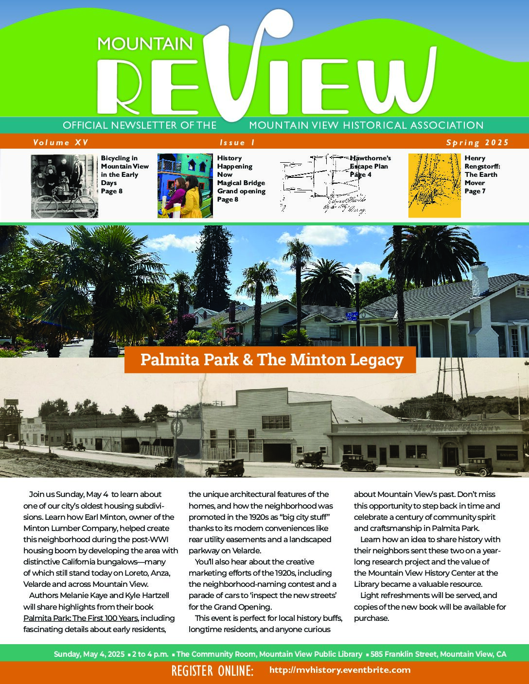 Cover of the Mountain View Historical Association "Mountain Review" newsletter, Spring 2025